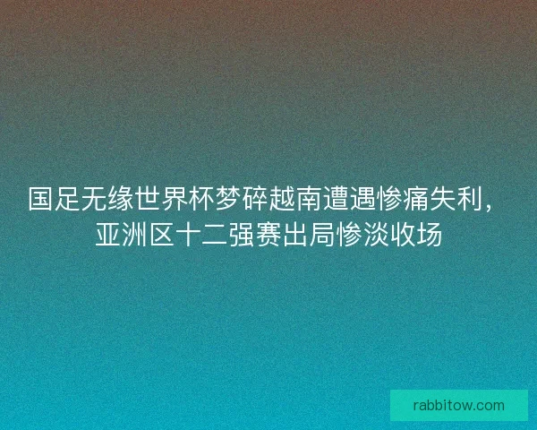 国足无缘世界杯梦碎越南遭遇惨痛失利，亚洲区十二强赛出局惨淡收场