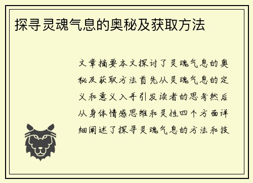 探寻灵魂气息的奥秘及获取方法